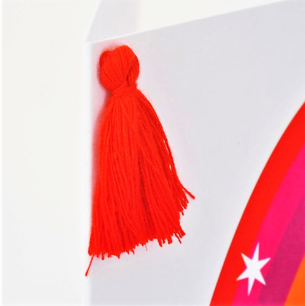 Welsh Thank You Card, Diolch, Rainbow, Embellished with a colourful tassel