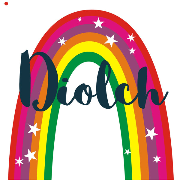 Welsh Thank You Card, Diolch, Rainbow, Embellished with a colourful tassel