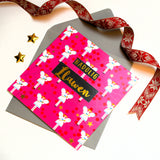 Welsh Christmas Card, Fairies on Pink, text foiled in shiny gold