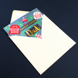 Welsh Christmas Card, Dad Jumpers & Mittens, text foiled in shiny gold