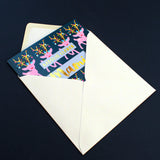 Welsh Christmas Card, Mami, Mummy Reindeers & Lights, text foiled in shiny gold