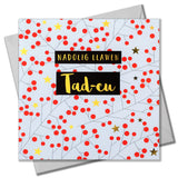 Welsh Christmas Card, Tad-cu, Grandpa Berries & Twigs, text foiled in shiny gold