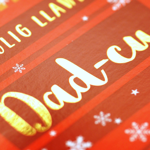 Welsh Christmas Card, Dad-cu, Grandad Robins, text foiled in shiny gold