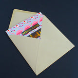 Welsh Christmas Card, Anti, Aunt Flamingoes in Santa Hats, text foiled in shiny gold