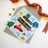 Welsh Christmas Card, Mab Bedydd, Godson, Decorations text foiled in shiny gold