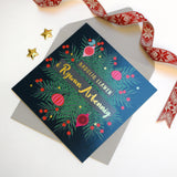 Welsh Christmas Card, Someone Special, Fir Wreath, text foiled in shiny gold