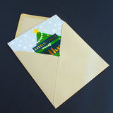 Welsh Christmas Card, Athro, Teacher, xmas Tree, text foiled in shiny gold