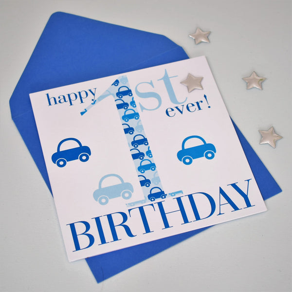 Birthday Card, Age 1 Blue Boy, 1st Birthday, Embellished with a padded star