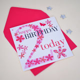 Birthday Card, Age 2 Girl Pink 2nd Birthday, Embellished with a fabric butterfly