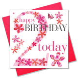Birthday Card, Age 2 Girl Pink 2nd Birthday, Embellished with a fabric butterfly