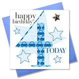 Birthday Card, Age 4 Boy Blue, Embellished with a padded star