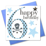 Birthday Card, Age 6 Boy, Happy 6th Birthday, Embellished with a padded star