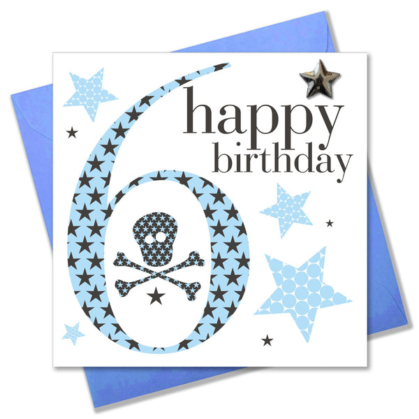 Birthday Card, Age 6 Boy, Happy 6th Birthday, Embellished with a padded star