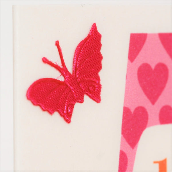 Birthday Card, Age 7 Girl, Happy 7th Birthday, fabric butterfly embellished