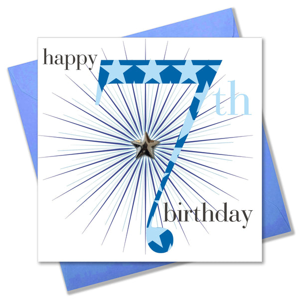 Birthday Card, Age 7 Boy, Happy 7th Birthday, Embellished with a padded star