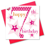 Birthday Card, Age 7 Girl, Happy 7th Birthday, fabric butterfly embellished