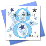 Birthday Card, Age 8 Boy, Happy 8th Birthday, Embellished with a padded star