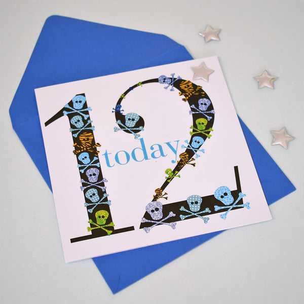 Birthday Card, Age 12 Boy, 12th Birthday, Embellished with a shiny padded star