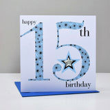 Birthday Card, Age 15 Boy, Happy 15th Birthday, Embellished with a padded star