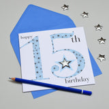 Birthday Card, Age 15 Boy, Happy 15th Birthday, Embellished with a padded star