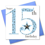 Birthday Card, Age 15 Boy, Happy 15th Birthday, Embellished with a padded star