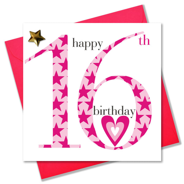 Birthday Card, Age 16 Girl, Happy 16th Birthday, Embellished with a padded star