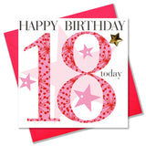 Birthday Card, Age 18 Girl, Happy 18th Birthday, Embellished with a padded star