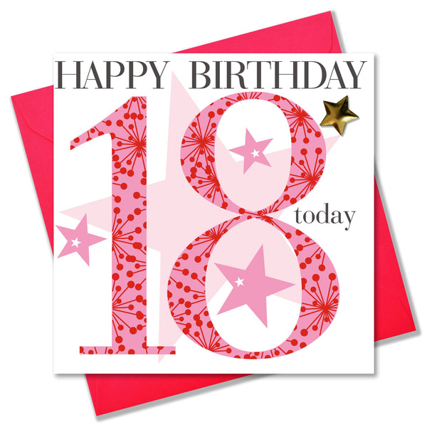 Birthday Card, Age 18 Girl, Happy 18th Birthday, Embellished with a padded star