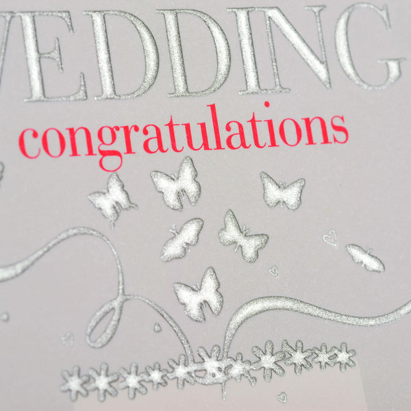 Wedding Card, Cake and Birds, Wedding Congratulations, Embossed and Foiled text