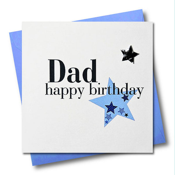 Birthday Card, Dad, Blue Stars, Embellished with a shiny padded star