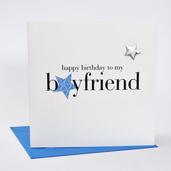 Birthday Card, Blue Stars, Boyfriend, Embellished with a shiny padded star