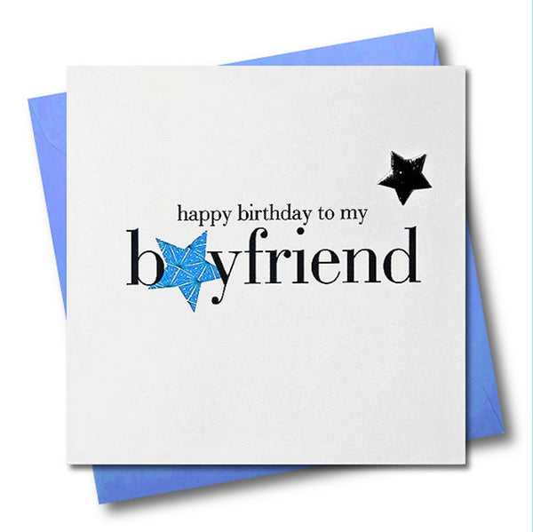 Birthday Card, Blue Stars, Boyfriend, Embellished with a shiny padded star