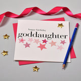 Birthday Card, Goddaughter, Pink Stars, Embellished with a shiny padded star