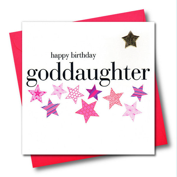 Birthday Card, Goddaughter, Pink Stars, Embellished with a shiny padded star