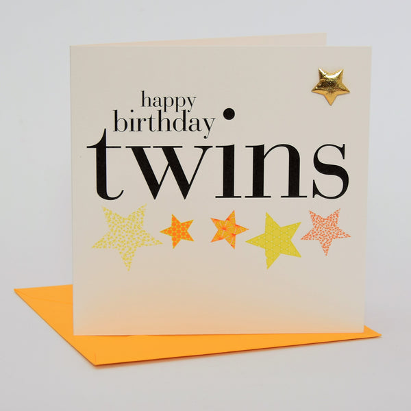 Happy Birthday Twins Card, Embellished with a shiny padded star