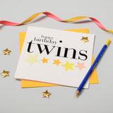 Happy Birthday Twins Card, Embellished with a shiny padded star