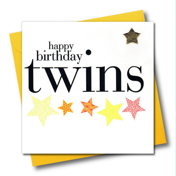 Happy Birthday Twins Card, Embellished with a shiny padded star