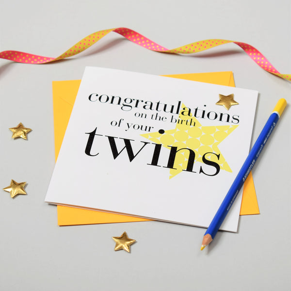 Congratulations on the birth of your Twins, Embellished with a shiny padded star