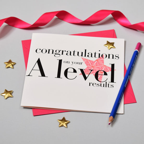 Congratulations Card, A Level results, Pink, Embellished with a padded star