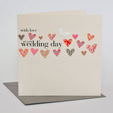 Wedding Card, Love Hearts, Eembellished with a fabric butterfly