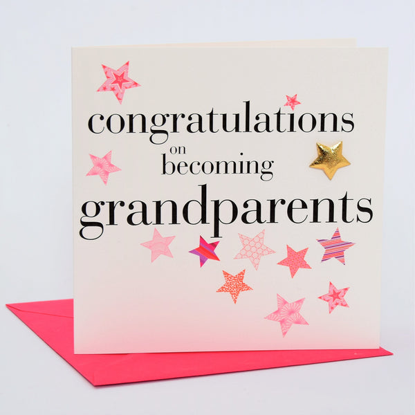 Congratulations Card, Pink, Grandparents, Embellished with a padded star