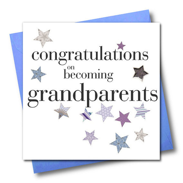 Congratulations Card, Blue, Grandparents, Embellished with a padded star
