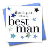 Wedding Card, Blue Stars, Thank you Best Man, Embellished with a padded star