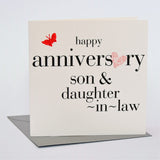 Wedding Anniversary Card, son and daughter-in-law, fabric butterfly embellished