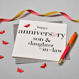 Wedding Anniversary Card, son and daughter-in-law, fabric butterfly embellished