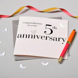 5th Wedding Anniversary Card, Congratulations, fabric butterfly Embellished