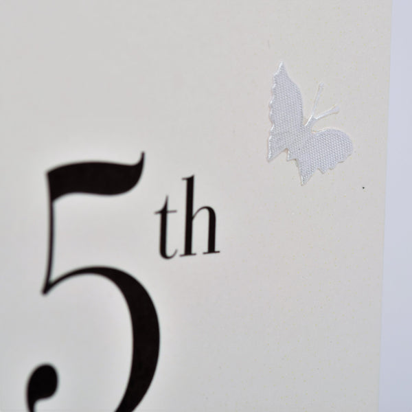 5th Wedding Anniversary Card, Congratulations, fabric butterfly Embellished
