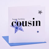 Birthday Card, Blue Star, Happy Birthday Cousin, Embellished with a padded star