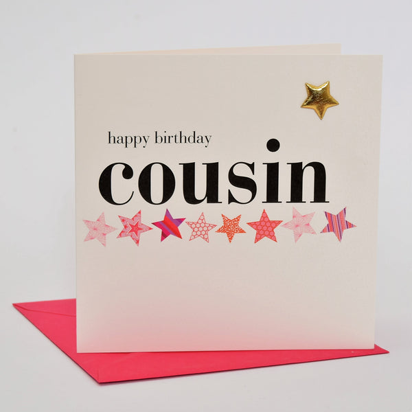 Birthday Card, Pink Star, Happy Birthday Cousin, Embellished with a padded star