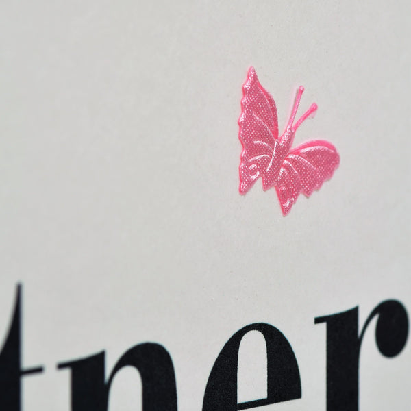 Birthday Card Partner, Pink, fabric butterfly Embellished